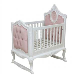 Cuna para bebé, pintada de blanco, de madera maciza de caoba tallada, hecha en Indonesia, personalizada wt933 - Product Image 1