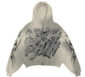 Sweat à capuche zippé personnalisé effet vieilli délavé à l'acide, style streetwear vintage, avec impression personnalisée et fermeture éclair ornée de strass, en tissu épais - Product Image 1