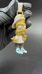Colgante de Homer Simpson Totalmente Cubierto de Diamantes, Plata 925, Chapado en Oro de 18K, Moissanita con Engaste de Garra, Amuleto de Dibujos Animados Estilo Hip Hop para Hombre - Product Image 5