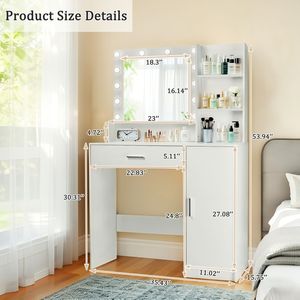 Luminosità regolabile bianco Vanity Desk 3 modalità di illuminazione scaffali aperti cassettiera armadietto per trucco camera da letto trucco vanità - Product Image 2