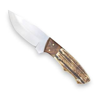 Cuchillo de caza de grado industrial de hoja fija de acero D2 con mango de palisandro y asta de ciervo, funda de cuero, personalizado OEM, espiga completa - Product Image 4