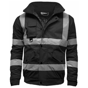 Men's High Visibility Reflective Workwear Jacket Full Zip Windproof Safety <b>Coat</b> with Pockets Stand Collar Autumn Wear - Product Image 1