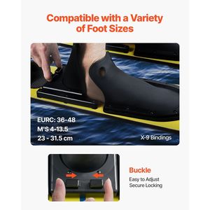 Esquís acuáticos de 67 pulgadas con revestimiento UV de alto brillo, fijaciones ajustables X-9 tipo herradura y placa trasera acolchada para adultos, equipo para deportes acuáticos - Product Image 3