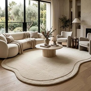 Tapis moderne en forme de nuage irrégulier, doux et moelleux, couleur crème, minimaliste, pour salon, chambre, chambre d'enfant, décoration intérieure - Product Image 1
