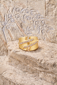 Luxury Gold Plated Cubic Zirconia Finger Ring for Women Wave Pattern <b>Designer</b> Fashion Jewelry Gift Wedding Wear - Product Image 5