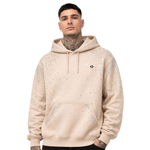 Heavyweight Rhinestone Hoodies Men Cotton Fleece Pullover Streetwear Oversized Fit Thick Fabric Casual Wear Custom Logo - Product Image 1