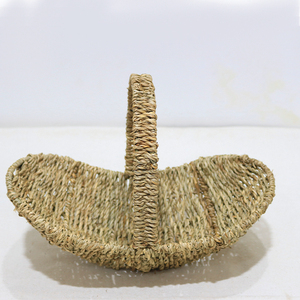 Nouveau panier de jardin en jonc de mer tressé à la main, design bateau, pour fleurs et rangement de pain, avec poignée - Product Image 2