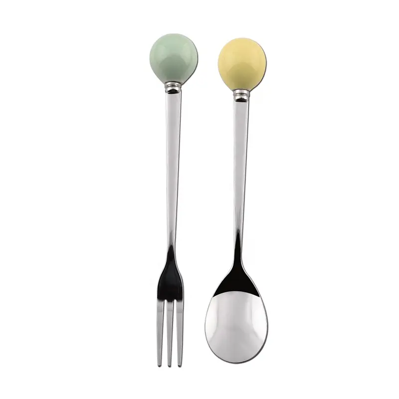 Juego de cubertería con mango de resina de diseño personalizado, Set de utensilios de cocina de acero inoxidable, incluye cuchara y tenedores