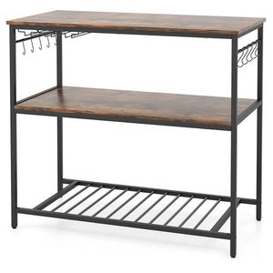 Industrial <b>Kitchen</b> Island with 3 Shelves and Bottom Wine Rack <b>Prep</b> <b>Table</b> for Efficient <b>Kitchen</b> Organization - Product Image 4