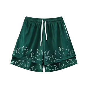 Custom Logo Men <b>Mesh</b> Gym <b>Shorts</b> Flame Print Breathable Summer Casual Wear Double Layer <b>Mesh</b> <b>Short</b> OEM ODM Manufacturer - Product Image 6