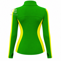 Ensemble de sport vert pour femmes Chi Eta Phi avec veste zippée intégrale et panneaux latéraux contrastants jaunes, leggings taille haute, ensemble de vêtements de sport