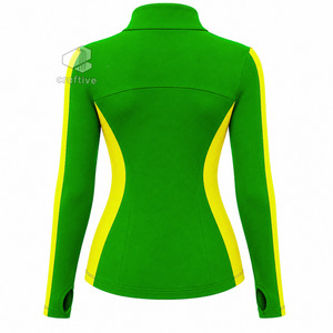 Chi Eta Phi Women's <b>Green</b> Workout <b>Set</b> With Yellow Contrast Side Panels Full Zip Jacket High Waist Leggings Activewear <b>Set</b> - Product Image 3