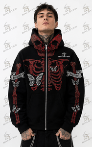 SALSTAR Sweat à capuche noir pour homme, imprimé squelette gothique avec strass, coupe classique, pour l'automne - Product Image 2