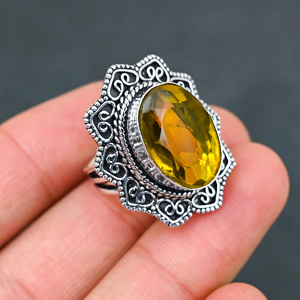 Bague en argent sterling 925 avec citrine jaune synthétique, pierre en poire magnifique, faite à la main, bijoux de mariage en turquoise, vente chaude - Product Image 4