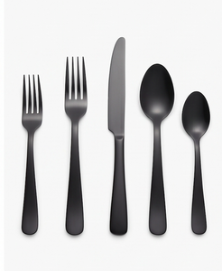 Ensemble de couverts modernes noir mat au design minimaliste, compatibles lave-vaisselle, en métal, pour les tables de mariage - Product Image 1