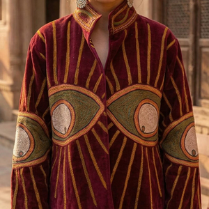 Velvet Suzani Embroidered Jacket Women's Mandarin Collar <b>Long</b> Sleeve Open Front <b>Cardigan</b> Style Statement Wear - Product Image 1