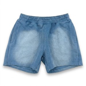 Conjunto de Sudadera con Capucha y Pantalones Cortos Azul Cielo con Lavado Ácido para Hombre, de Alta Demanda, con Logotipo Personalizado, Chándal Oversize con Cremallera, Traje Casual de Dos Piezas, Ropa Urbana - Product Image 4