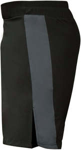Shorts de sport noirs pour hommes avec bande latérale grise, taille élastique, séchage rapide, longueur Bermuda, matière Spandex Polyester - Product Image 3