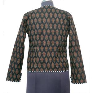 Handmade <b>Quilted</b> Short Cotton Block Print Floral Print Long Sleeve Button Stripe Women's Autumn Winter <b>Jackets</b> - Product Image 5