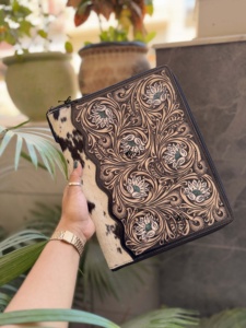 Nouvel arrivage Portefeuille en cuir usiné Portefeuille organisateur de fichiers Portefeuille de documents floraux en cuir véritable personnalisé de haute qualité - Product Image 1