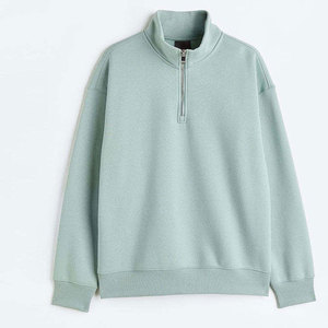 Unisex <b>Light</b> Green Quarter Zip Sweatshirt French Terry Stand Collar Oversized Fit Regular Length Solid Color Autumn Wear - Product Image 1