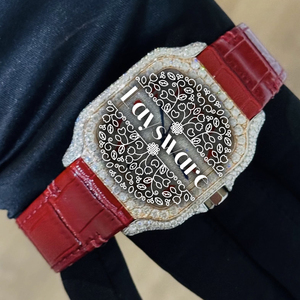 Rose Gold Tone Moissanite Diamond Unisex Red Leather Strap <b>Arabic</b> Dial Luxury Fashion Analog Mechanical Wrist <b>Watch</b> Stainless - Product Image 2