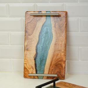 Bandeja Ecológica de Madera Natural y Resina con Asa de Metal, Bandeja de Servicio de Venta Caliente al por Mayor para Uso en el Hogar, Hoteles y Restaurantes - Product Image 4