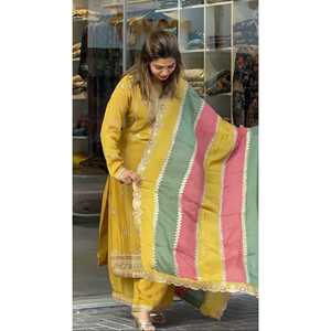 ชุดปาร์ตี้ผู้หญิงสวยๆเสื้อ georgette เทียมพร้อมพลซโซ & dupatta หลากสี - Product Image 2