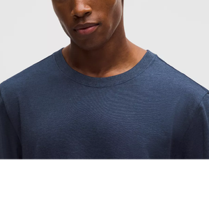 T-shirt pour homme de haute qualité, bleu marine uni, col rond, manches courtes, mélange polyester/coton, coupe classique, jersey décontracté, séchage rapide - Product Image 4