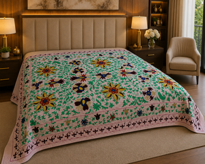 Best Quality Handmade Organic Cotton King Size <b>Bed</b> <b>Sheet</b> Luxury <b>Queen</b> Space Vintage Fashion Kantha Pattern Suzani Cover Hotel - Product Image 1