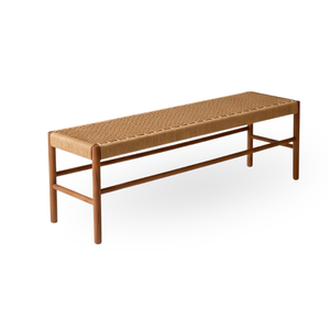 Banc tressé moderne avec assise en bois massif et chaise de salle à manger rembourrée en rotin pour villa, hôtel, maison, bureau, entrée – Mobilier - Product Image 1