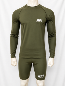 Haut de compression à manches longues pour homme AFI, vert olive, polyester/nylon 120g, imprimé par sublimation, séchage rapide, logo avant, adulte - Product Image 1