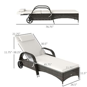 2 Cream-colored Outdoor <b>Zero</b> <b>Gravity</b> Chaise Lounge <b>Chairs</b> with Cushion Headrest Armrests and Rolling Wheels - Product Image 3