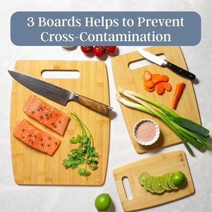 Ensemble de 3 planches à découper en bambou naturel avec poignée, planches à découper en bois pour la préparation et le service des aliments en cuisine - Product Image 2