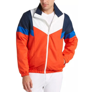Blouson de sport pour homme à blocs de couleur, style courseur, avec fermeture éclair, col rabattable, en polyester, coupe droite, pour le printemps, nouveau modèle uni - Product Image 1