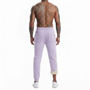 Custom Lavender <b>Linen</b>/Cotton Twill Fleece Lined Lightweight Anti-Pilling Drawstring Casual Men's Spring Sweatpants Joggers - Product Image 2