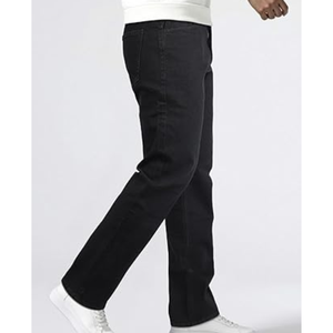 Jeans de mezclilla tejida de corte recto y ajuste regular para hombre, cintura media, casuales, de algodón, color liso, de tela gruesa, estilo urbano, lavado regular, para otoño - Product Image 3