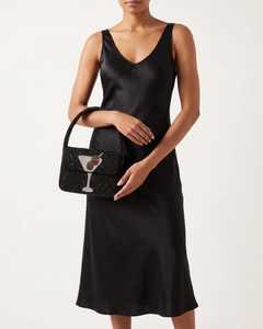 Sac à main rectangulaire en polyester brodé fait main et lavable avec motif cocktail, accessoire de soirée noir - Product Image 1