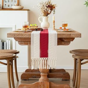 Runner da Tavolo Natalizio da 72 Pollici con Nappe in Macramè e Iuta, Decorazione Rustica Boho per la Casa, Stile Fattoria, Tovaglia Rossa - Product Image 2