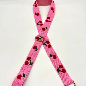 Cherry Embroidered Beaded <b>Bag</b> <b>Strap</b> Women Pink Adjustable Shoulder <b>Replacement</b> <b>Strap</b> - Product Image 1