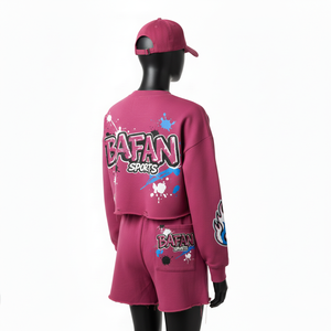 Ensemble sweat-shirt et short pour femme 100% coton, molleton lourd en coton et polyester 280 GSM, respirant, couleurs chaudes, logo imprimé personnalisé, ensemble pour femme - Product Image 5