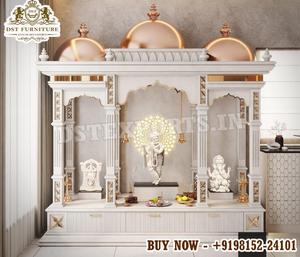 Mandir de luxe de style Haveli pour la maison, grande taille, en bois de teck, fait main, temple traditionnel blanc et or, unité de prière Radha Krishan, USA - Product Image 6