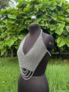 เสื้อครอปท็อปแฟชั่นเกราะโซ่สแตนเลสชุบเงินสำหรับผู้หญิง - Product Image 2