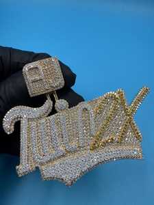 Colgante de Lujo Personalizado con Letra Inicial de Moissanita Totalmente Cubierto de Diamantes, Estilo HipHop Rapper Bling, Bicolor, Plata 925 Certificada, Regalo - Product Image 3