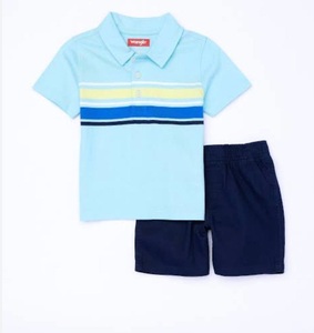 Nouveautés Stock prêt T-shirt polo en piqué avec short en sergé Ensemble 2 pièces en coton Garçons de 2 à 14 ans Vêtements d'été pour enfants - Product Image 1