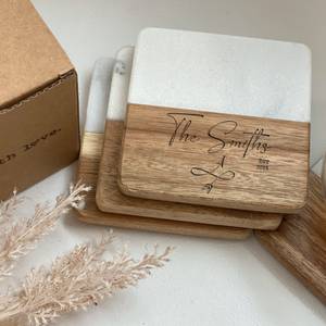 NEHA ENTERPRISES Premium Marble Wood Drink Coasters Handmade <b>Table</b> <b>Protector</b> Set for Home Decoration - Product Image 2
