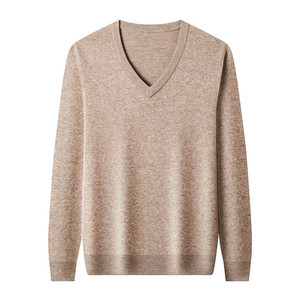 Pull en laine pure à 100 % pour homme, col en V, tricot fin et lisse, uni, manches longues, doux, chaud, anti-boulochage, pour l'hiver, style business décontracté - Product Image 1