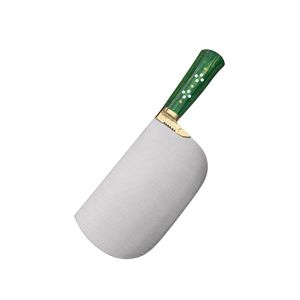 Couteau à viande robuste PK-BS, lame courbée argentée, manche en bois vert, embout doré, couteau de boucher pour couper la viande - Product Image 1