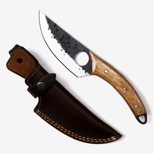Couteau de chasse EDC forgé à la main, couteau à lame fixe personnalisé avec poignée à trou pour le pouce et manche en bois, couteau compact pour la survie en plein air - Product Image 1