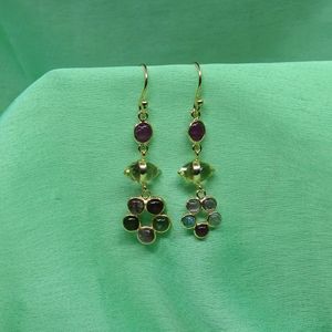 Pendientes de plata de ley 925 chapados en oro con turmalina multicolor y topacio limón para mujer, ideales para bodas. - Product Image 6
